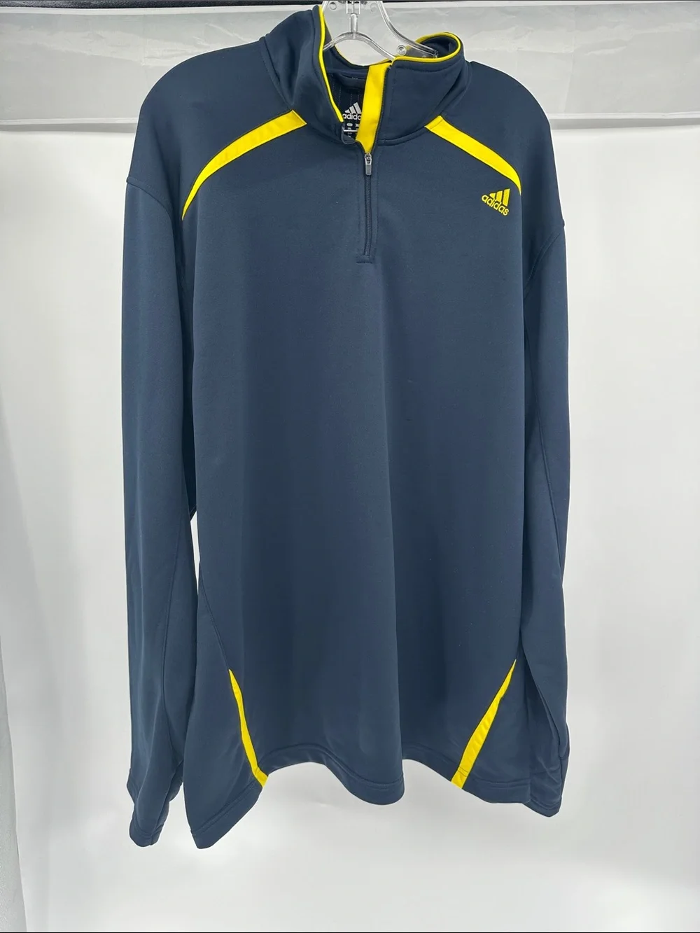 adidas Navy Quarter-Zip Performance Pullover with Yellow Trim